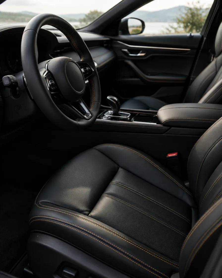 Clean black leather interior